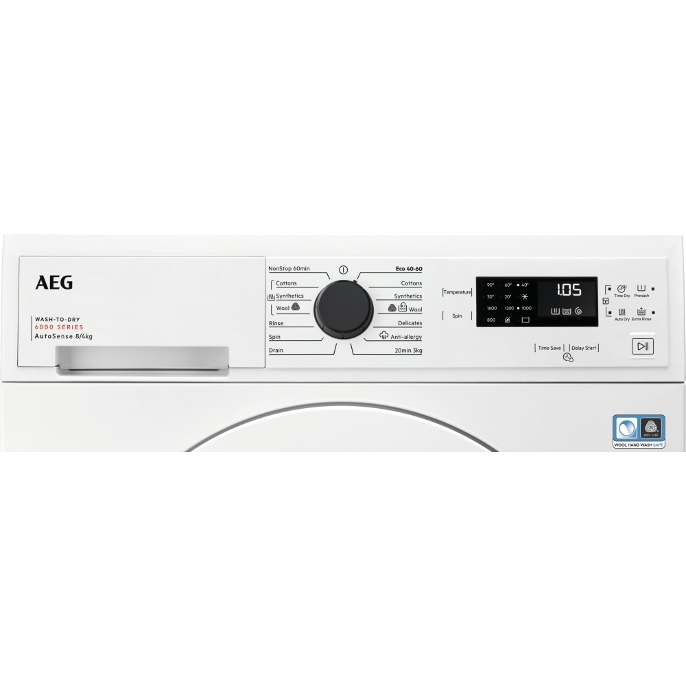 AEG LWX60846B Washer Dryer, 8kg/4kg, 1600 Spin, White, B Rated