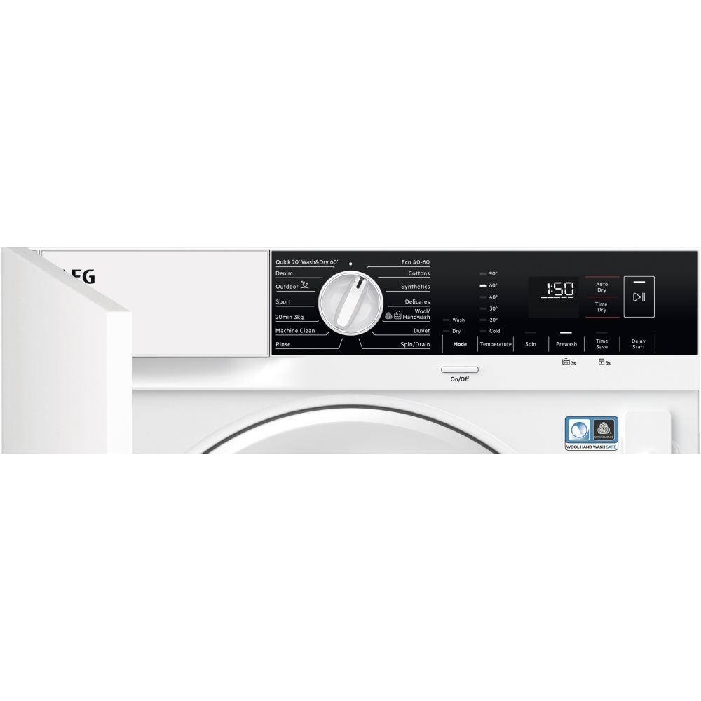 AEG LX6WG84634BI Integrated Washer Dryer, 8kg/4kg, 1600 Spin, White, B Rated