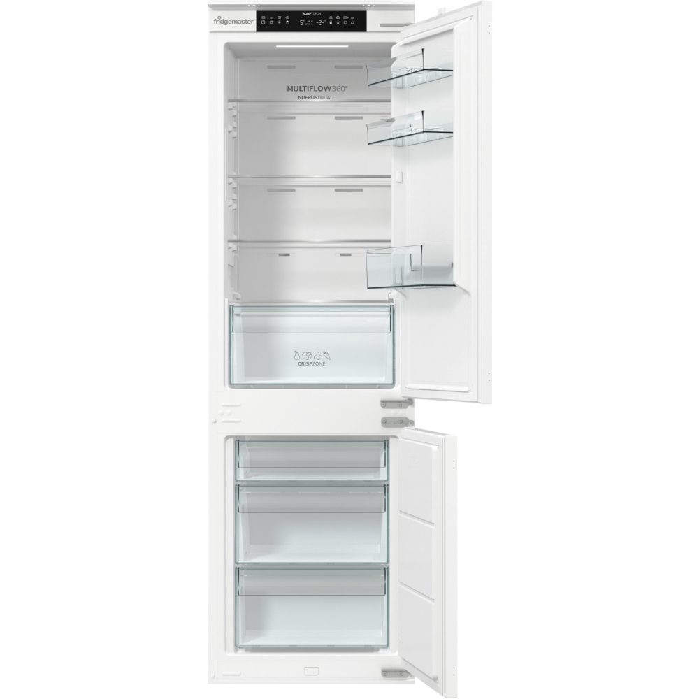 Fridgemaster MBC55252NE Total No Frost Integrated Fridge Freezer, Sliding Hinge, 70/30, White, E Rated