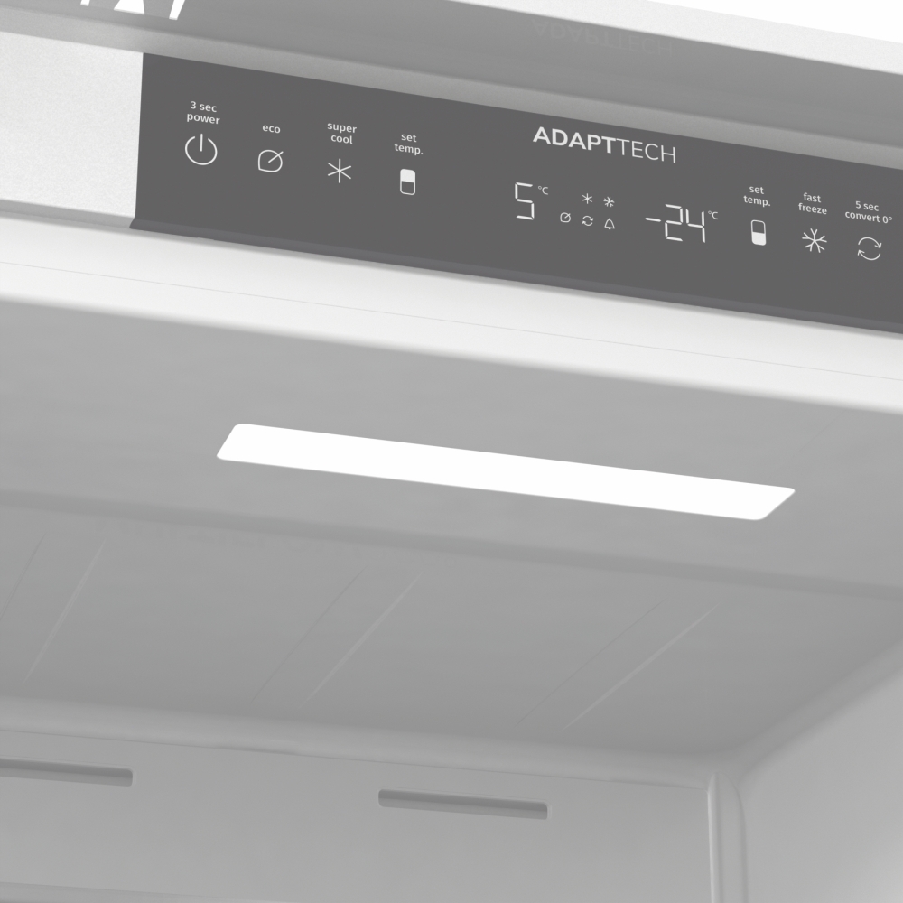 Fridgemaster MBC55252NE Total No Frost Integrated Fridge Freezer, Sliding Hinge, 70/30, White, E Rated