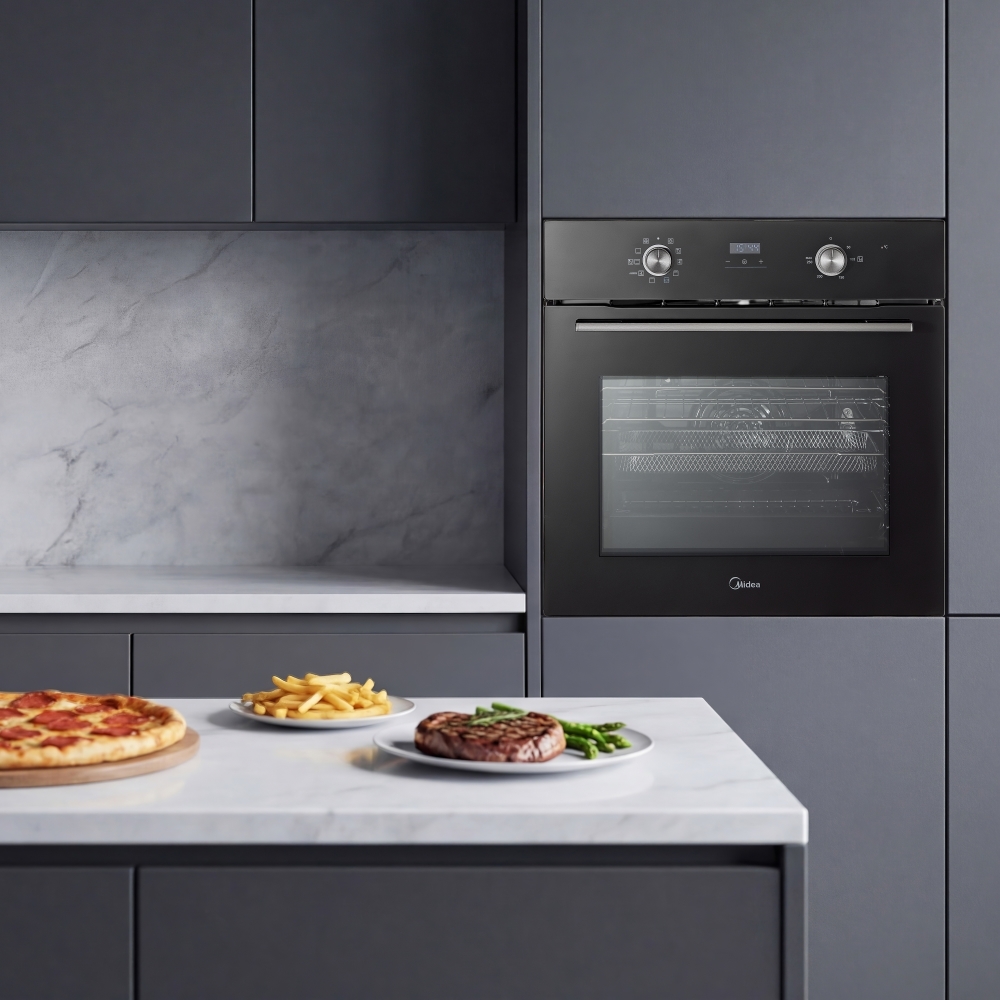 Midea MBO65M90D2-BK Built-In Electric Single Oven, Black, A+ Rated