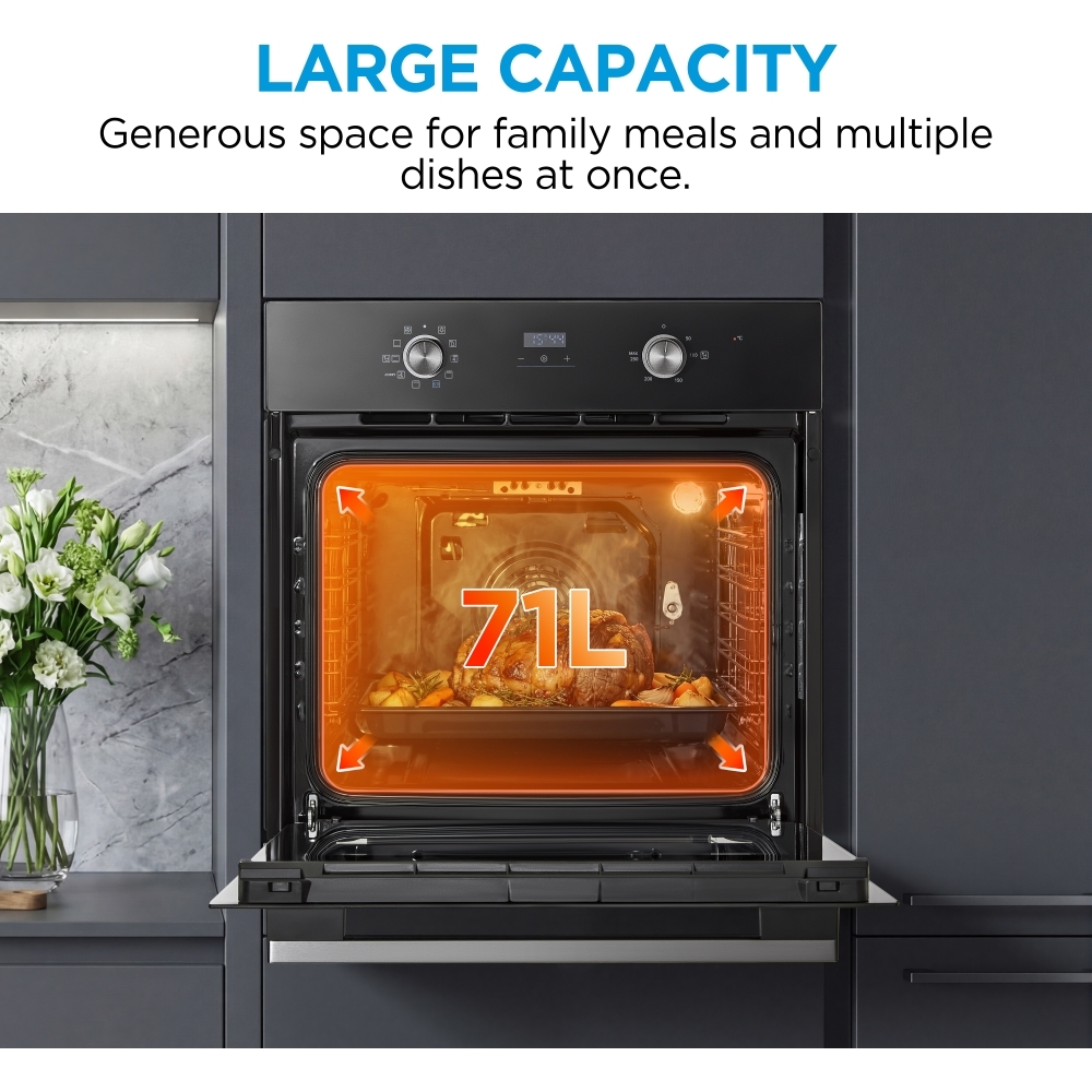Midea MBO65M90D2-BK Built-In Electric Single Oven, Black, A+ Rated