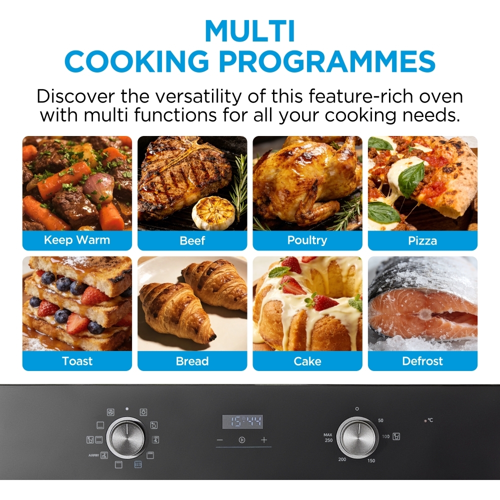 Midea MBO65M90D2-BK Built-In Electric Single Oven, Black, A+ Rated