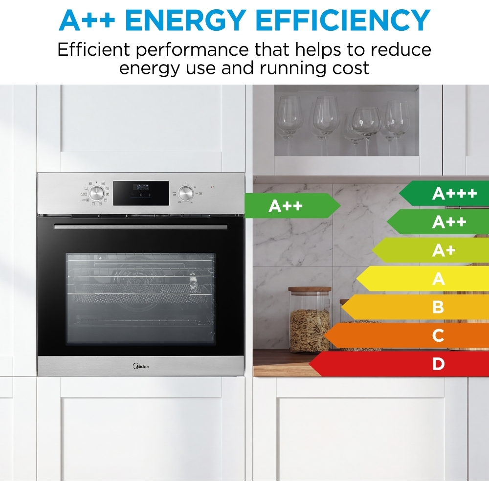 Midea MBO65M90D2-SS Built-In Electric Single Oven, Stainless Steel, A+ Rated