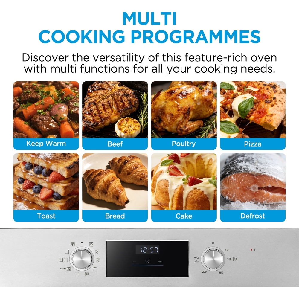 Midea MBO65M90D2-SS Built-In Electric Single Oven, Stainless Steel, A+ Rated
