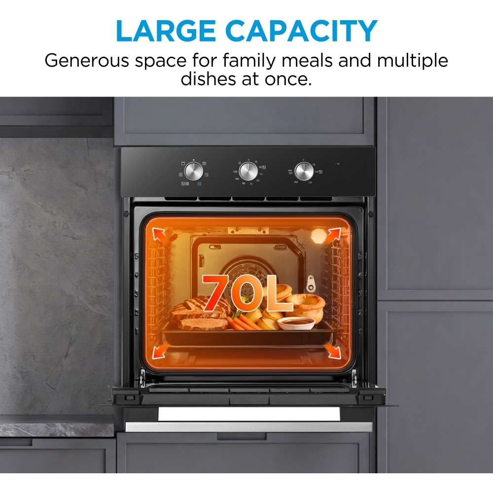 Midea MBO65M90M1-BK Built-In Electric Single Oven, Black, A Rated