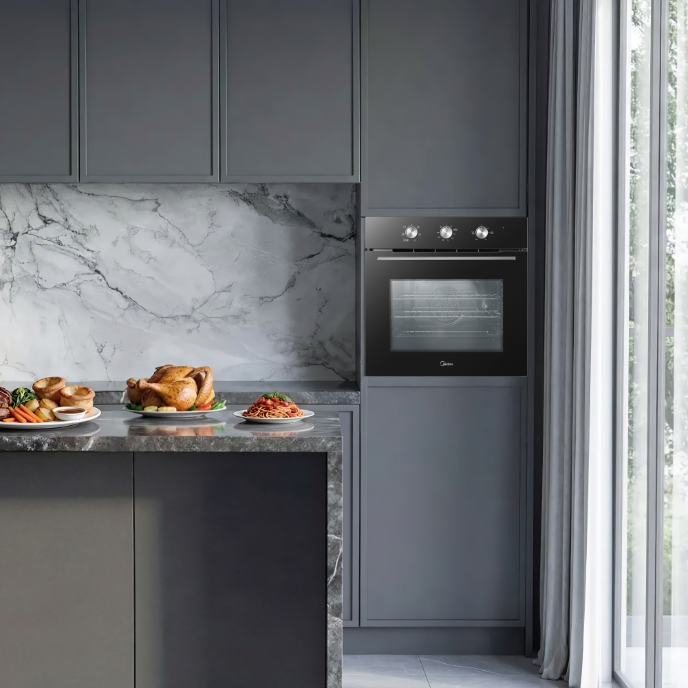 Midea MBO65M90M1-BK Built-In Electric Single Oven, Black, A Rated