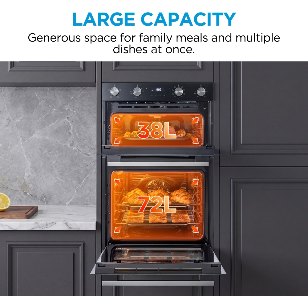 Midea MBOD70M30D0-BK Built-In Electric Double Oven, Black, A Rated