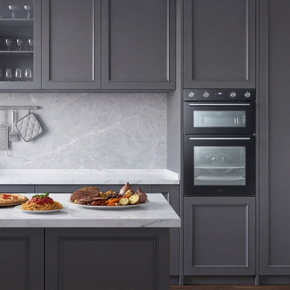 Midea MBOD70M30D0-BK Built-In Electric Double Oven, Black, A Rated