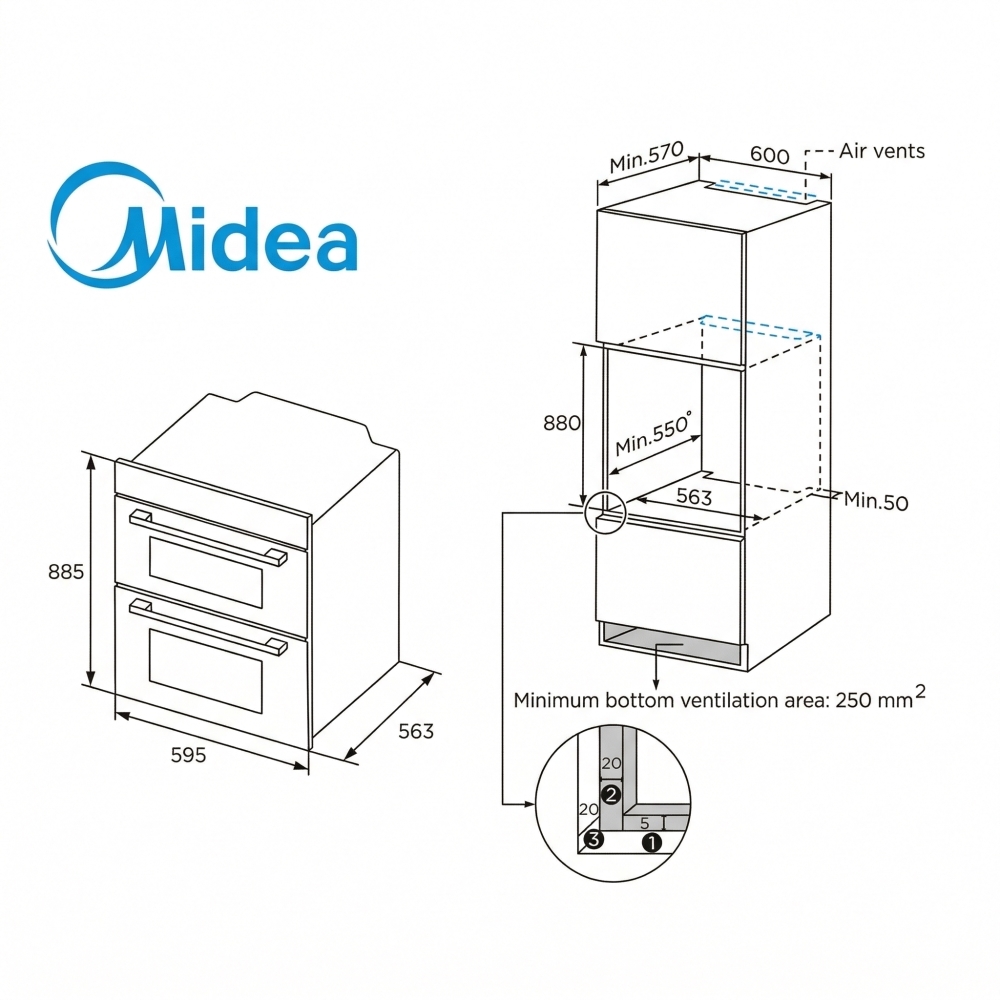 Midea MBOD70M30D0-SS Built-In Electric Double Oven, Stainless Steel, A Rated
