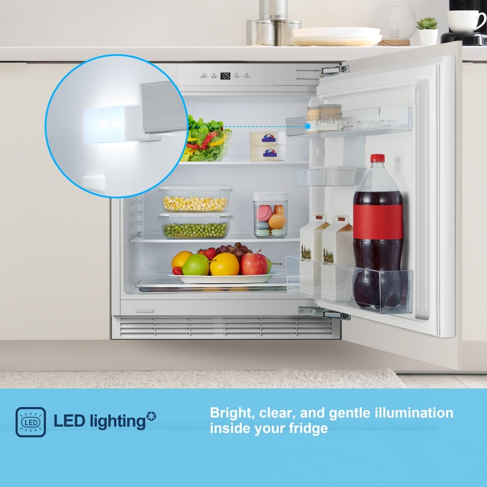 Fridgemaster MBUL60138E Built-Under Larder Fridge, Fixed Hinge, White, E Rated