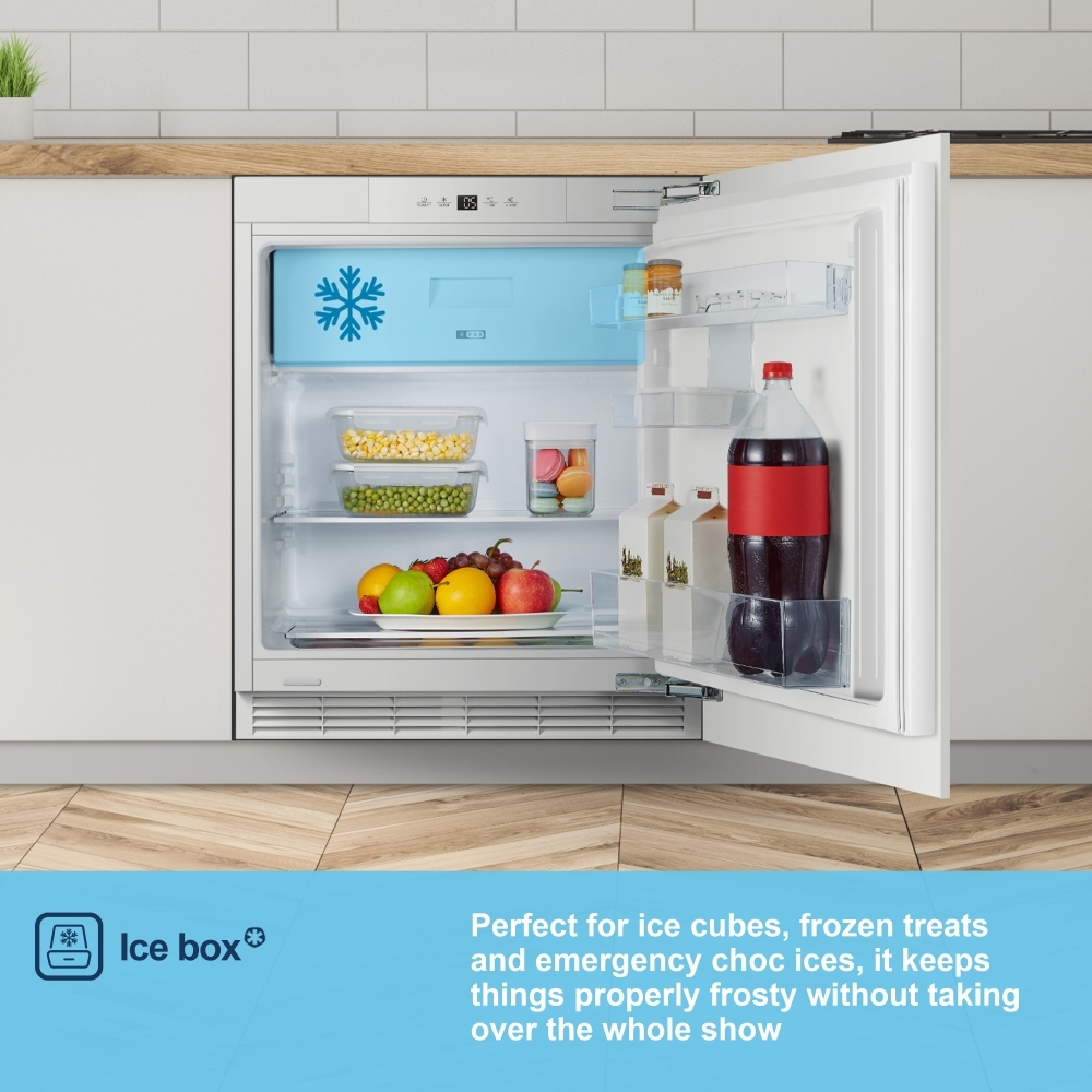 Fridgemaster MBUR60121E Built-Under Fridge with Ice Box, Fixed Hinge, White, E Rated