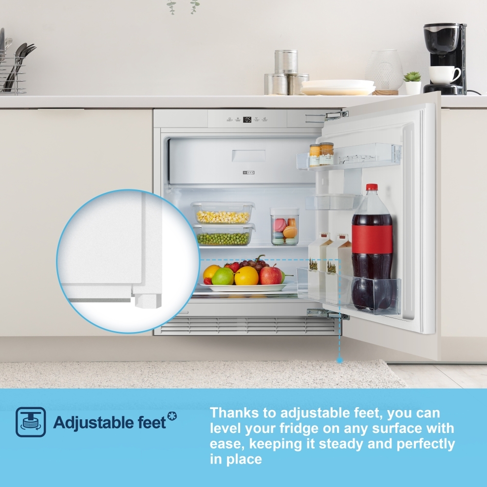 Fridgemaster MBUR60121E Built-Under Fridge with Ice Box, Fixed Hinge, White, E Rated