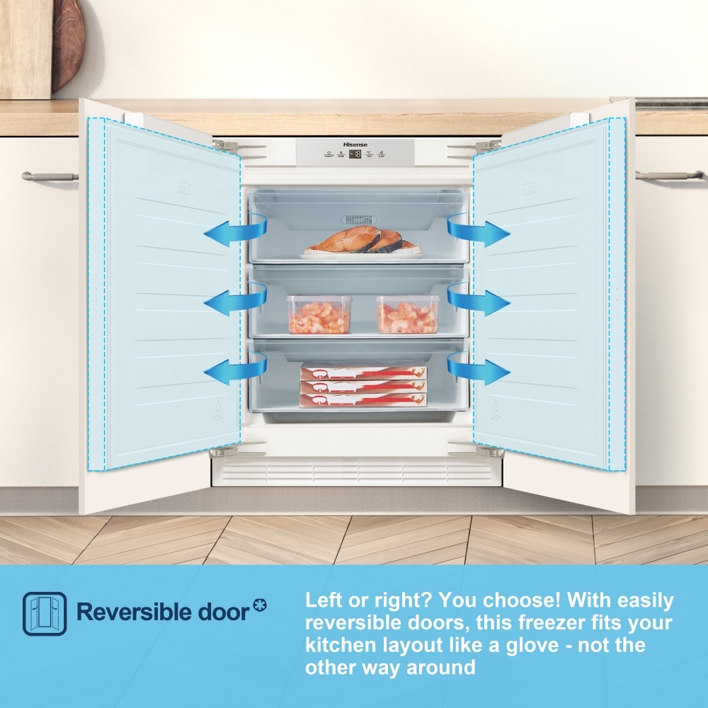 Fridgemaster MBUZ6097E Static Built-Under Freezer, Fixed Hinge, White, E Rated