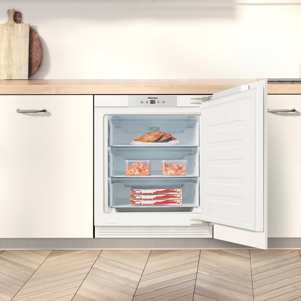 Fridgemaster MBUZ6097E Static Built-Under Freezer, Fixed Hinge, White, E Rated