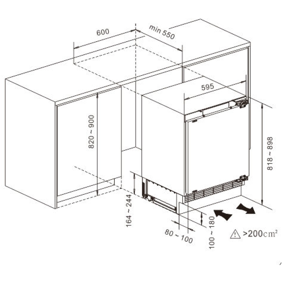 Fridgemaster MBUZ6097E Static Built-Under Freezer, Fixed Hinge, White, E Rated
