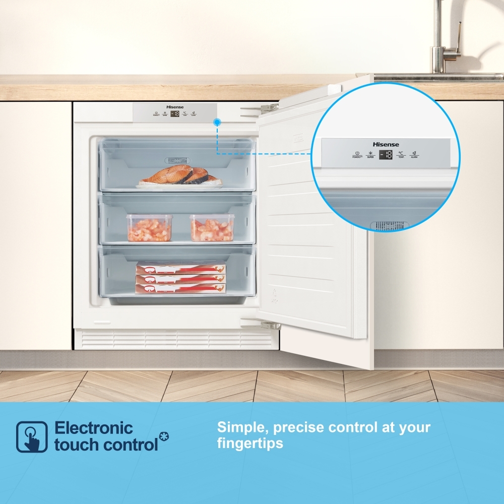 Fridgemaster MBUZ6097E Static Built-Under Freezer, Fixed Hinge, White, E Rated