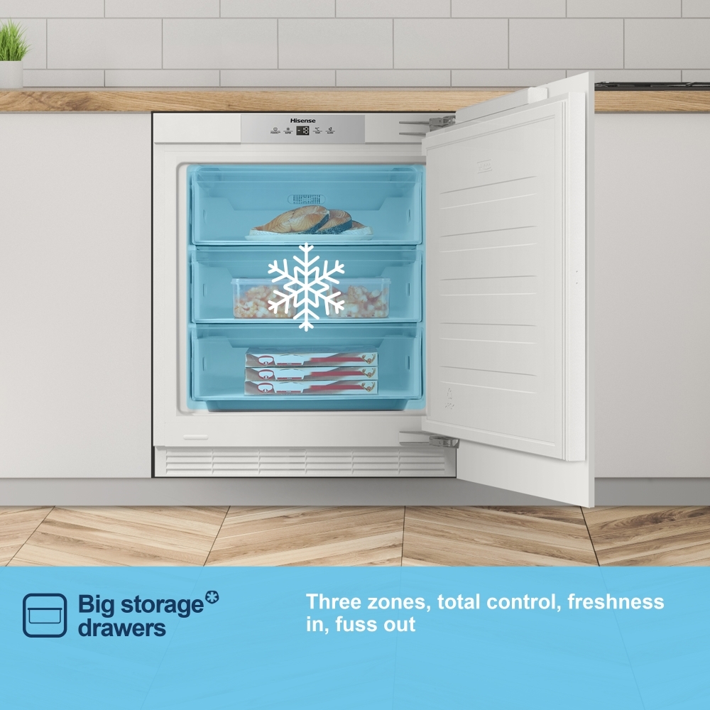 Fridgemaster MBUZ6097E Static Built-Under Freezer, Fixed Hinge, White, E Rated