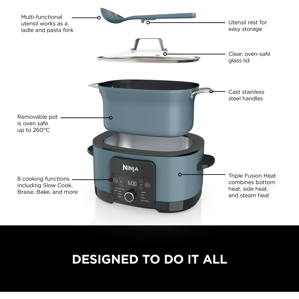 Ninja MC1001UK Foodi 8-in-1 PossibleCooker, Sea Salt Grey