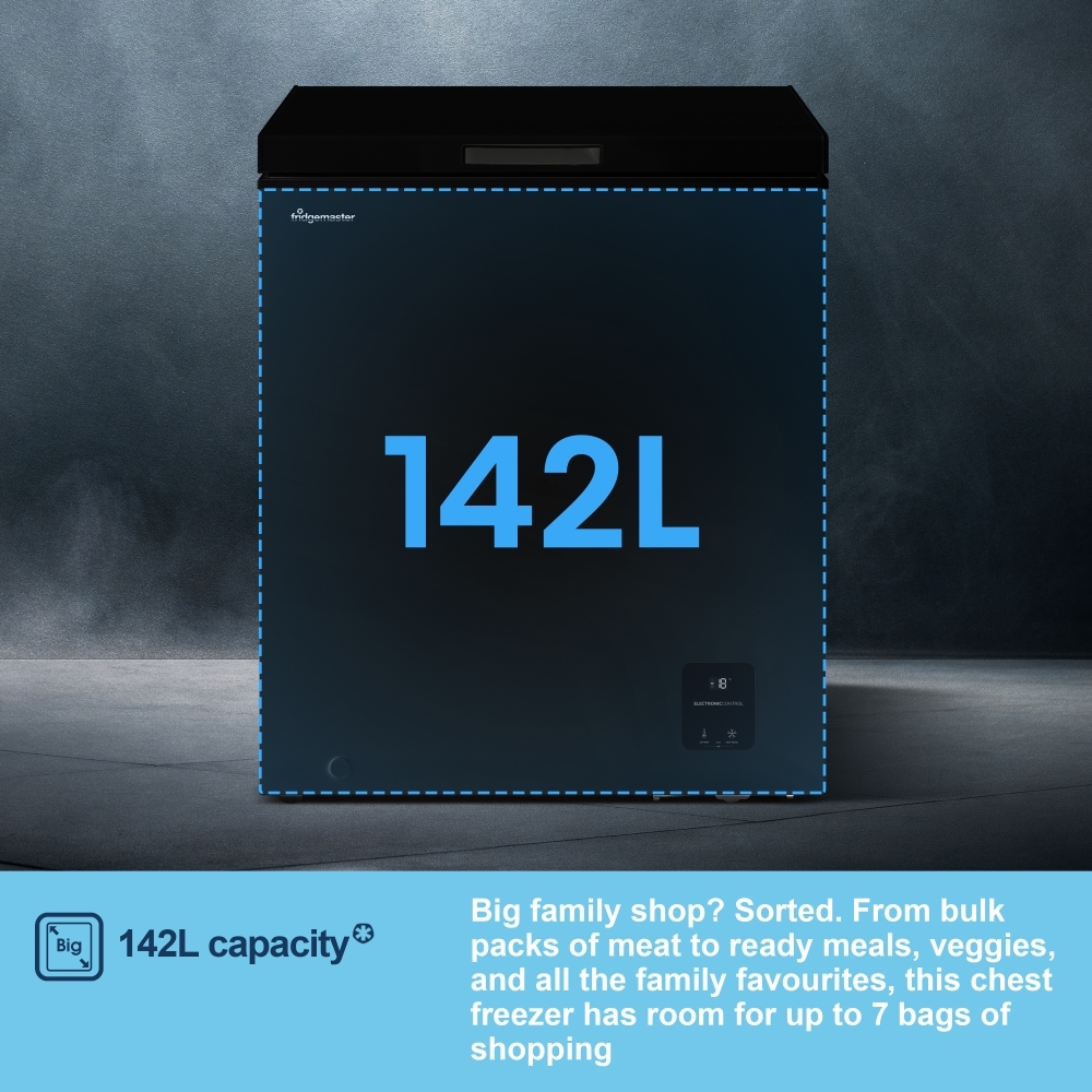 Fridgemaster MCF142EB Static 142l Chest Freezer, Black, E Rated