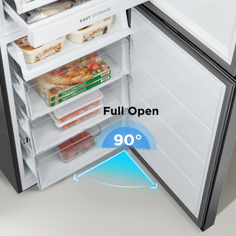 Midea MDRB379FGD02 Total No Frost Fridge Freezer, 60/40, Silver, D Rated