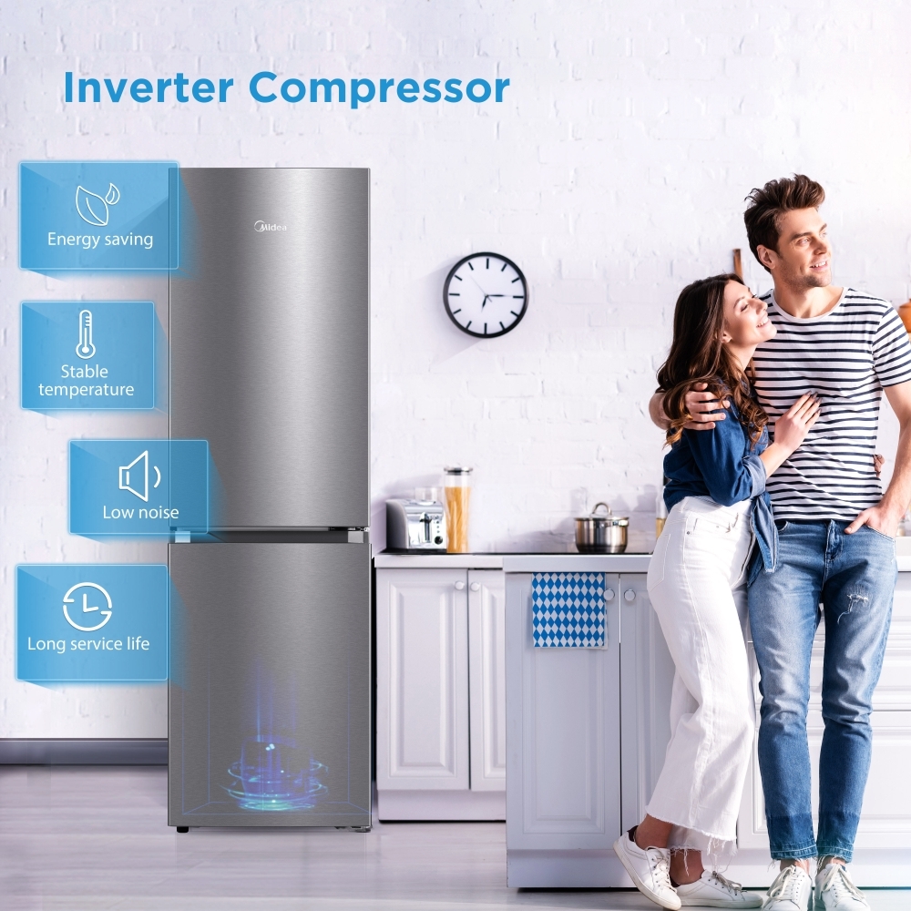 Midea MDRB379FGD02 Total No Frost Fridge Freezer, 60/40, Silver, D Rated