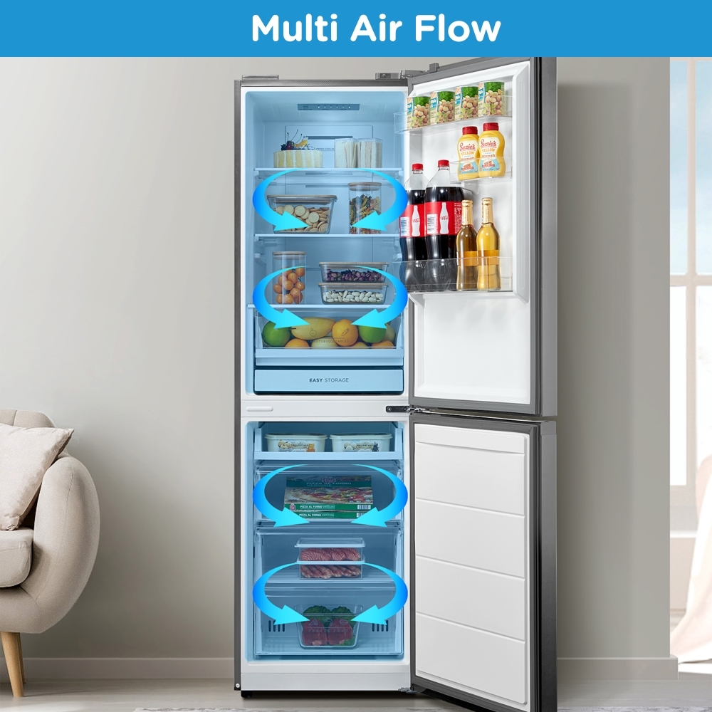 Midea MDRB379FGD02 Total No Frost Fridge Freezer, 60/40, Silver, D Rated
