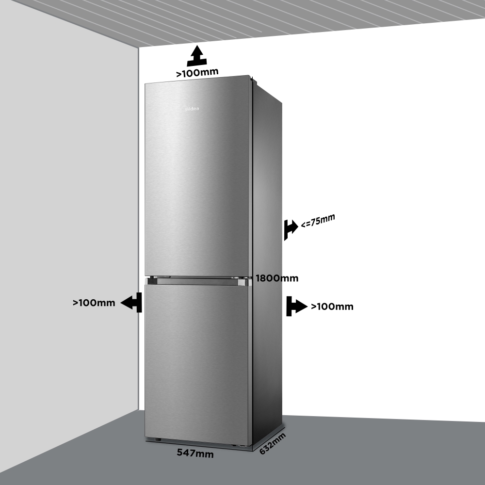 Midea MDRB379FGD02 Total No Frost Fridge Freezer, 60/40, Silver, D Rated