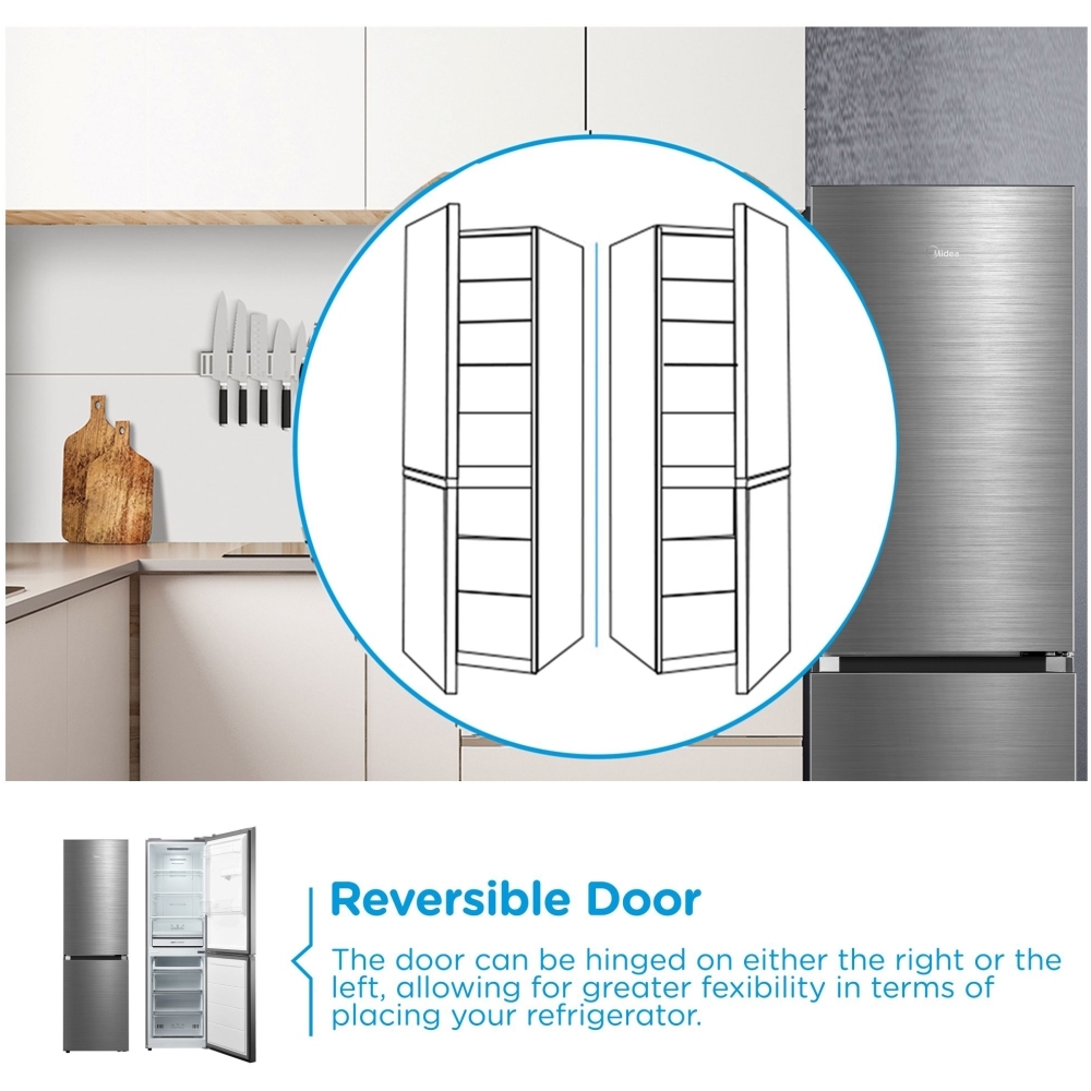 Midea MDRB379FGD46 Total No Frost Fridge Freezer, 60/40, Silver, D Rated