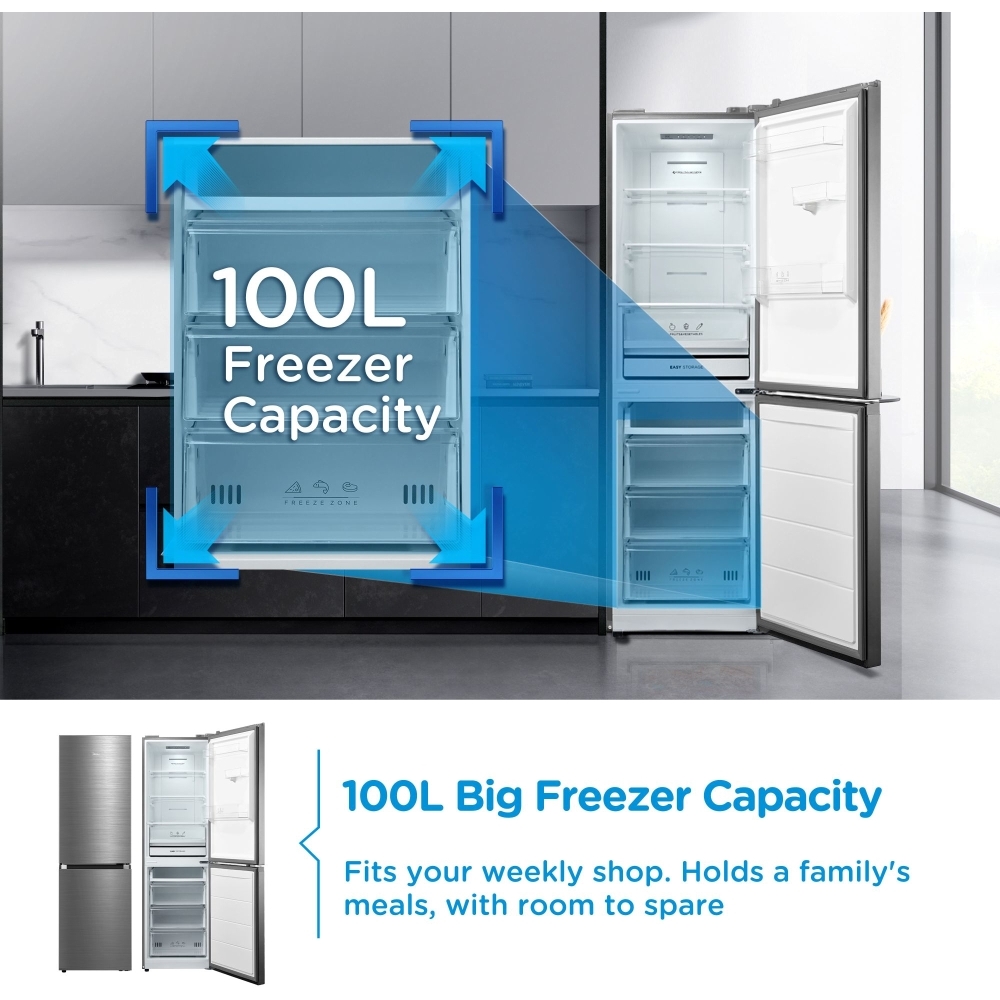 Midea MDRB379FGD46 Total No Frost Fridge Freezer, 60/40, Silver, D Rated