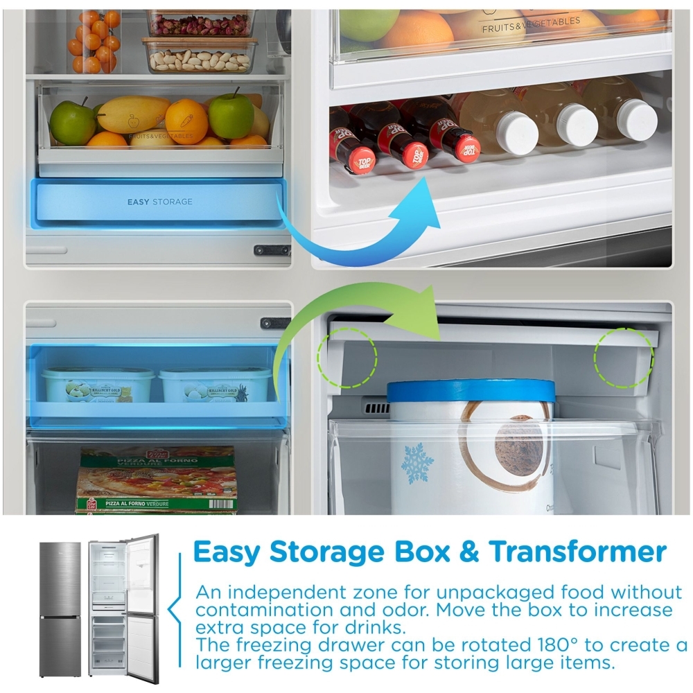 Midea MDRB379FGD46 Total No Frost Fridge Freezer, 60/40, Silver, D Rated