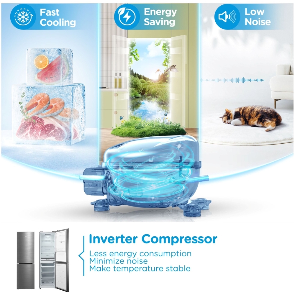 Midea MDRB379FGD46 Total No Frost Fridge Freezer, 60/40, Silver, D Rated