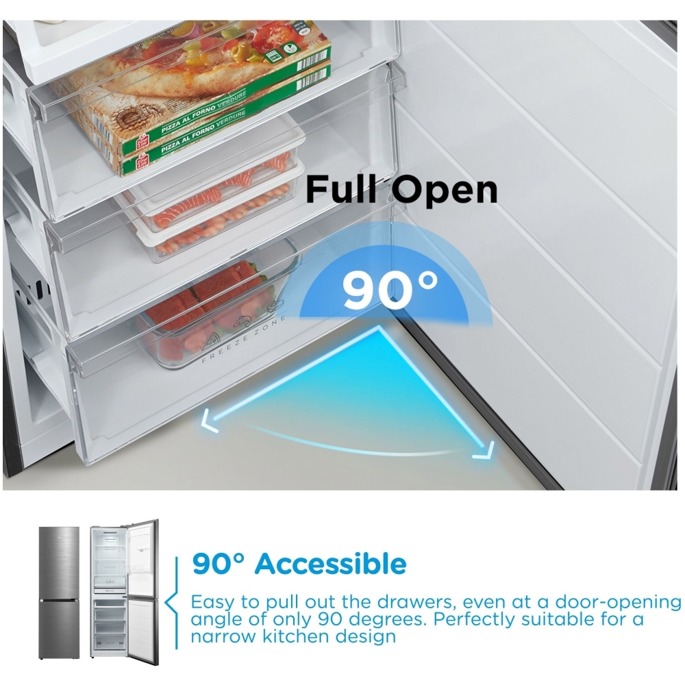 Midea MDRB379FGD46 Total No Frost Fridge Freezer, 60/40, Silver, D Rated