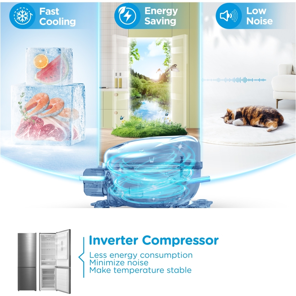 Midea MDRB424FGC46I Total No Frost Fridge Freezer, 60/40, Grey, C Rated