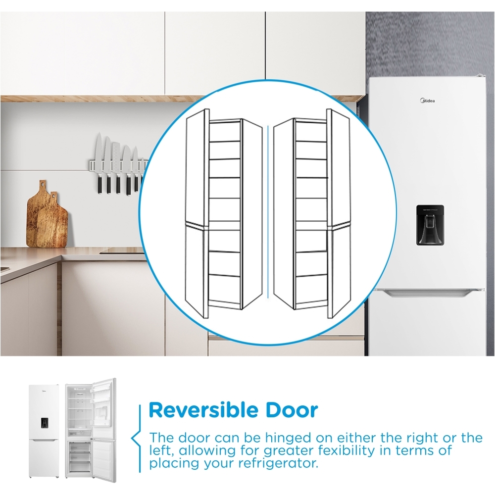 Midea MDRB424FGD01W Total No Frost Fridge Freezer, 60/40, White, D Rated
