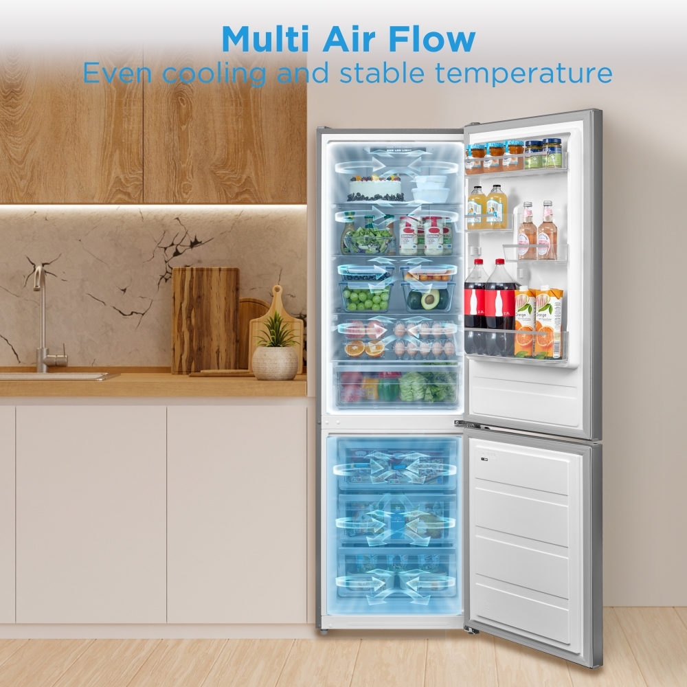 Midea MDRB424FGD02O Total No Frost Fridge Freezer, 70/30, Stainless Steel, D Rated