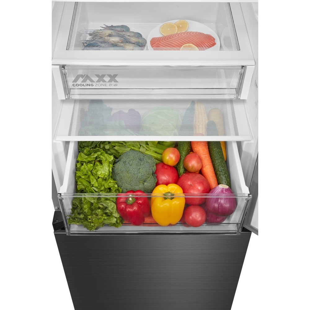 Midea MDRB509FGE46 No Frost Fridge Freezer, 70/30, Stainless Steel, E Rated