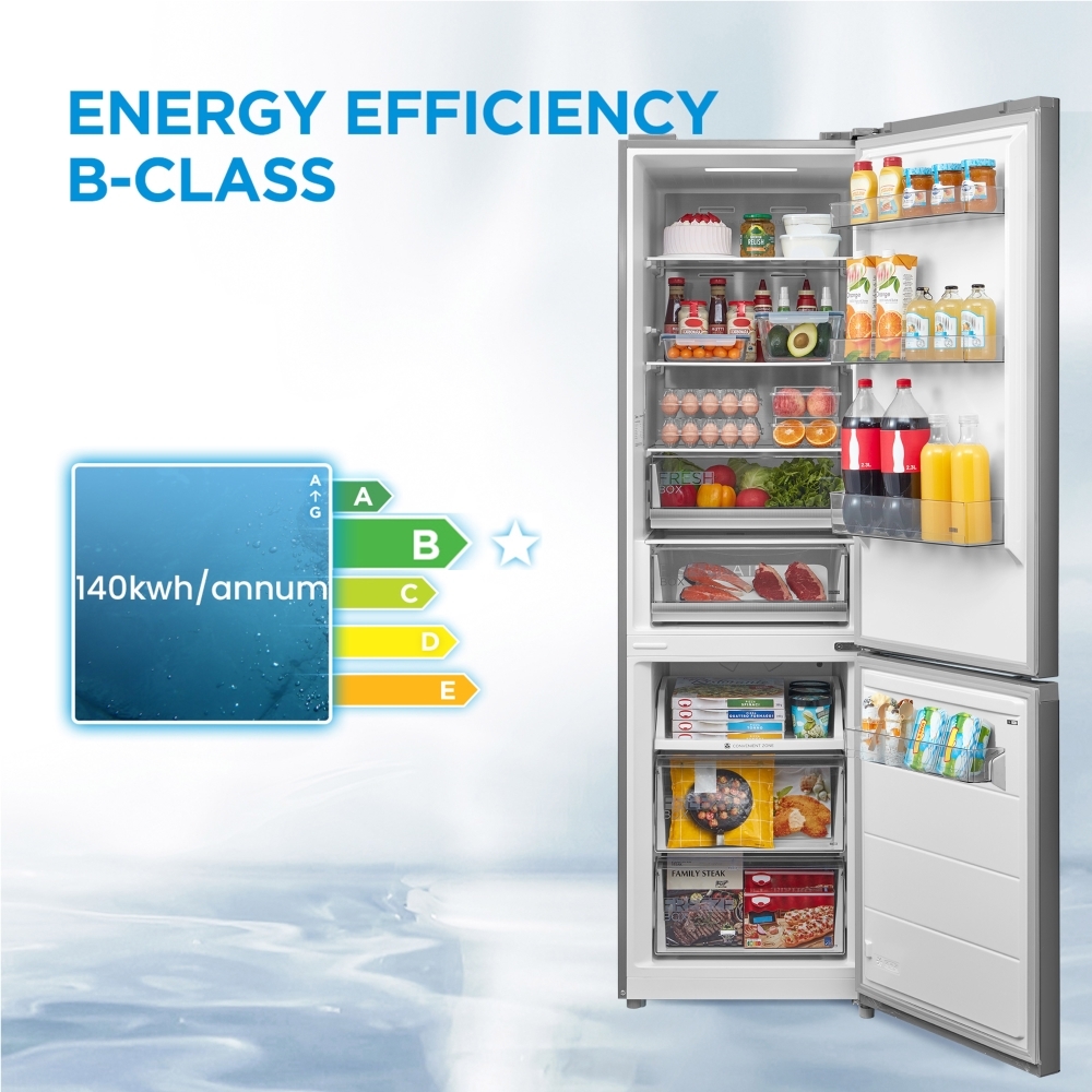 Midea MDRB521MGB02 Total No Frost Fridge Freezer, 60/40, Stainless Steel, B Rated
