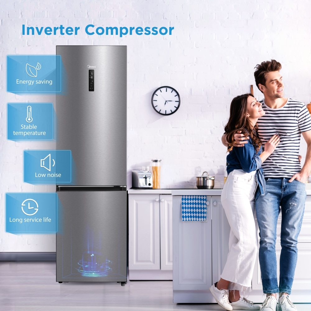 Midea MDRB521MGB02 Total No Frost Fridge Freezer, 60/40, Stainless Steel, B Rated