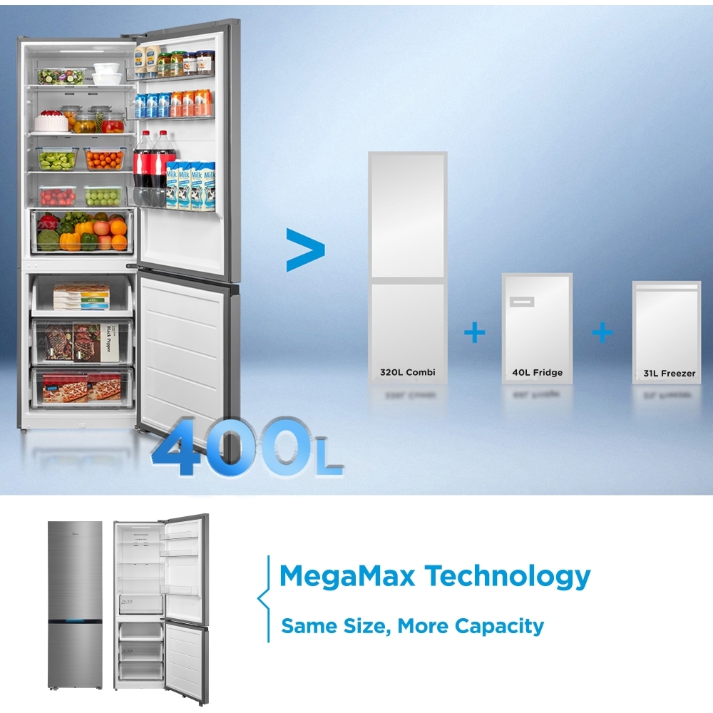 Midea MDRB548MIC46 Total No Frost Fridge Freezer, 70/30, Stainless Steel, C Rated