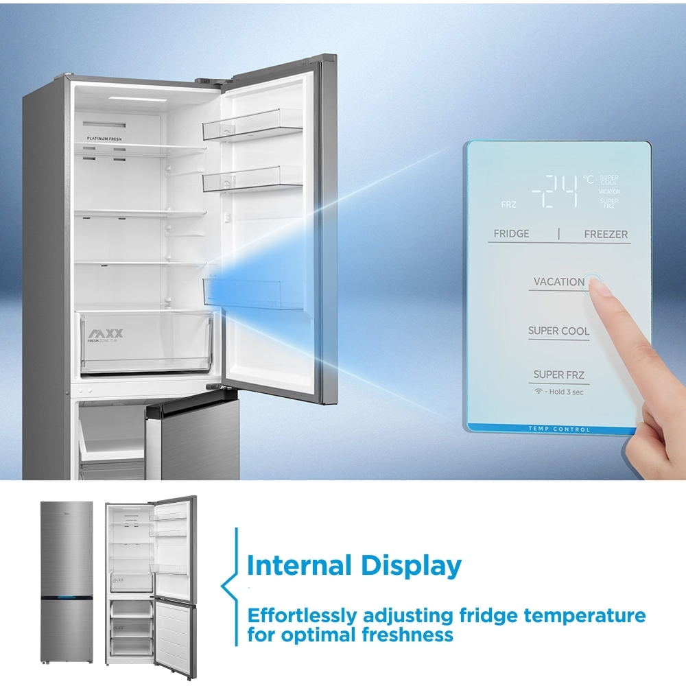 Midea MDRB548MIC46 Total No Frost Fridge Freezer, 70/30, Stainless Steel, C Rated