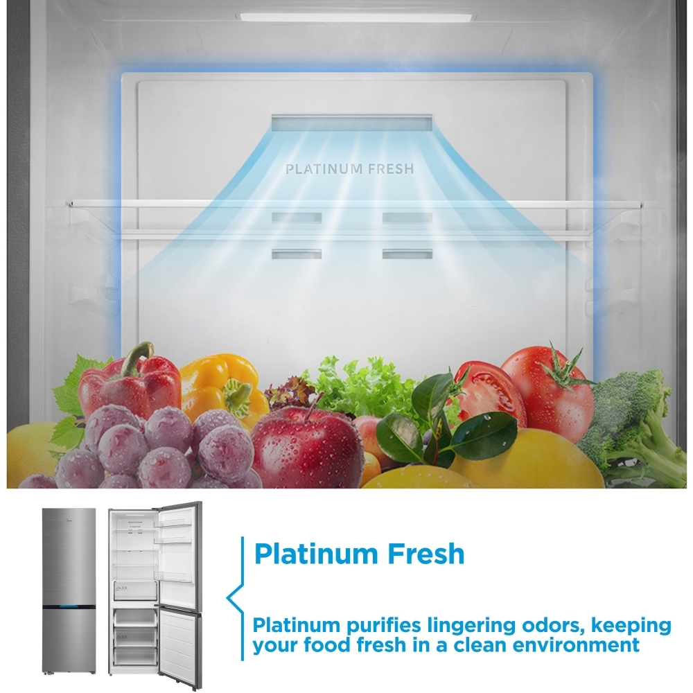 Midea MDRB548MIC46 Total No Frost Fridge Freezer, 70/30, Stainless Steel, C Rated