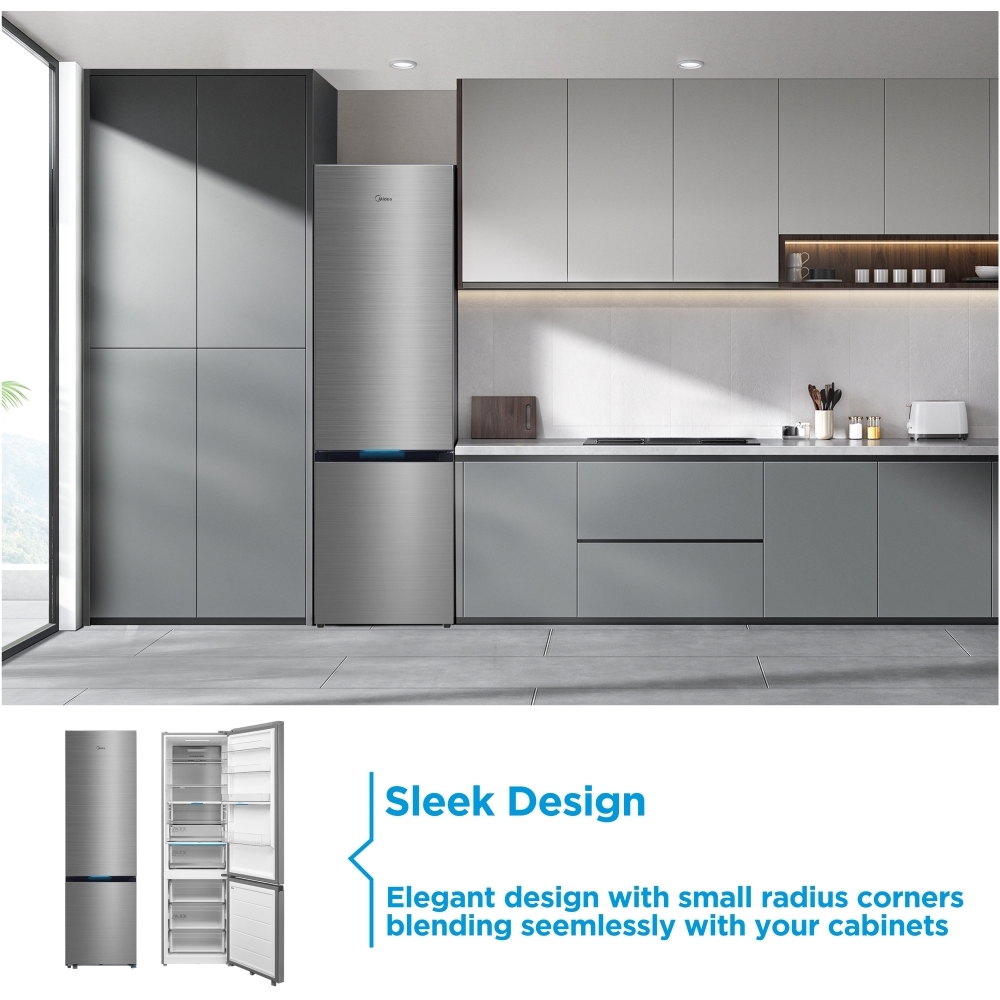 Midea MDRB548MIC46 Total No Frost Fridge Freezer, 70/30, Stainless Steel, C Rated