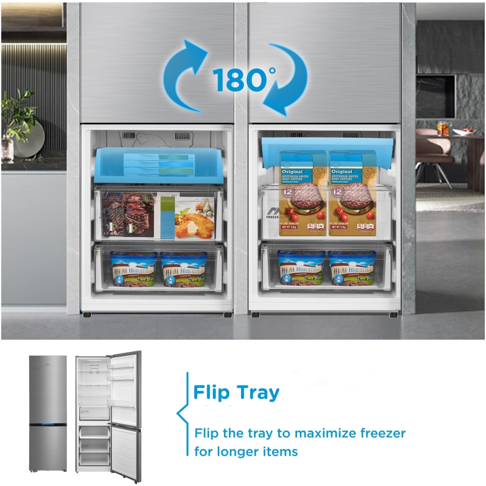 Midea MDRB548MIC46 Total No Frost Fridge Freezer, 70/30, Stainless Steel, C Rated