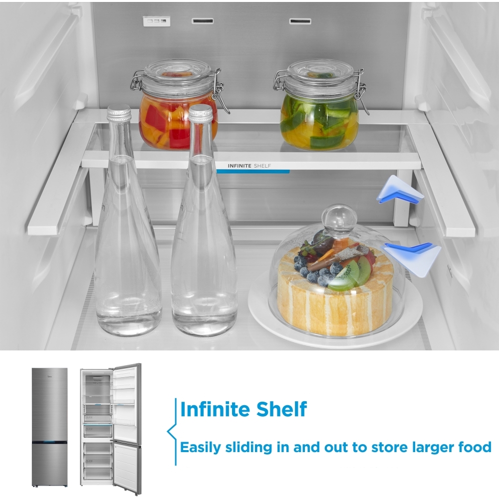 Midea MDRB600MIC46P No Frost Fridge Freezer, 70/30, Silver, C Rated