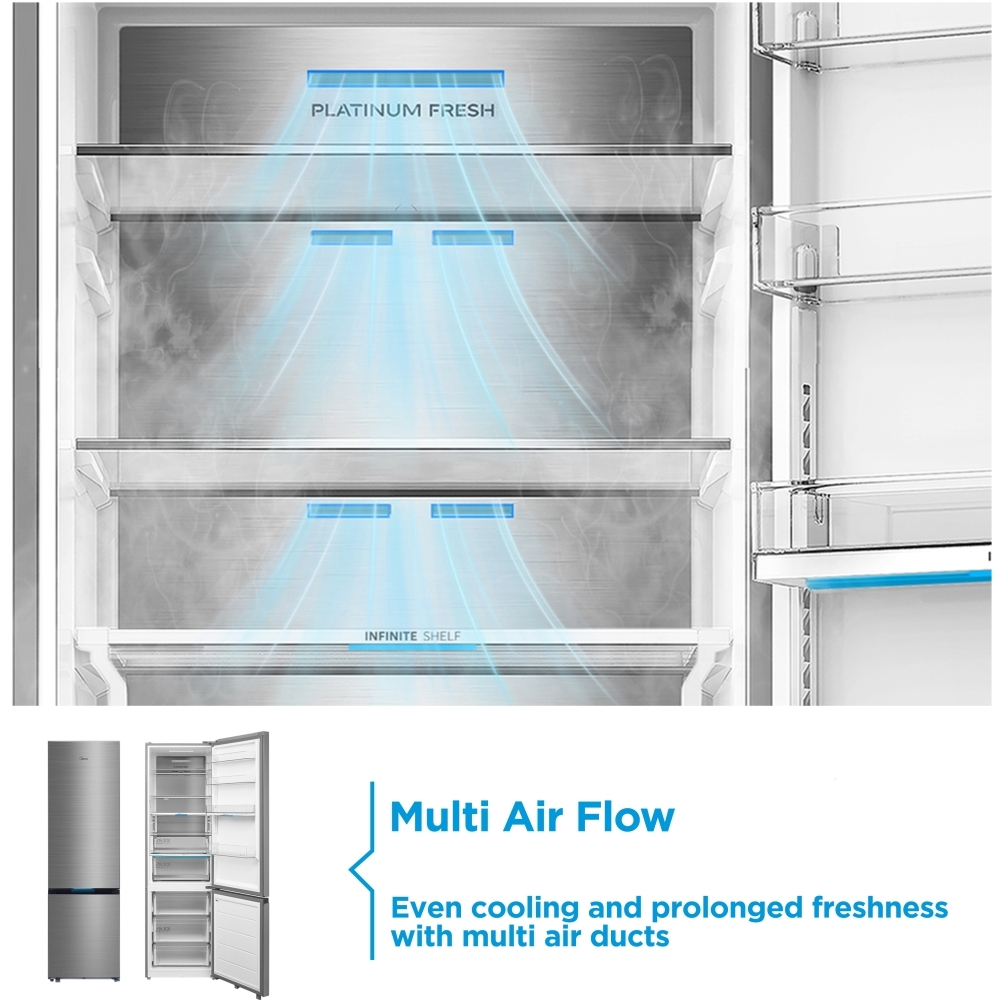 Midea MDRB600MIC46P No Frost Fridge Freezer, 70/30, Silver, C Rated