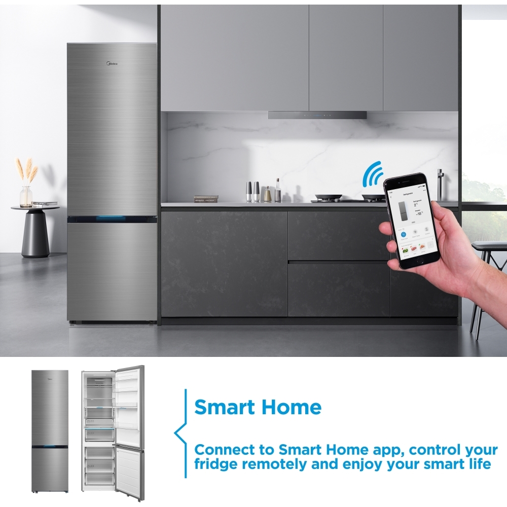 Midea MDRB600MIC46P No Frost Fridge Freezer, 70/30, Silver, C Rated