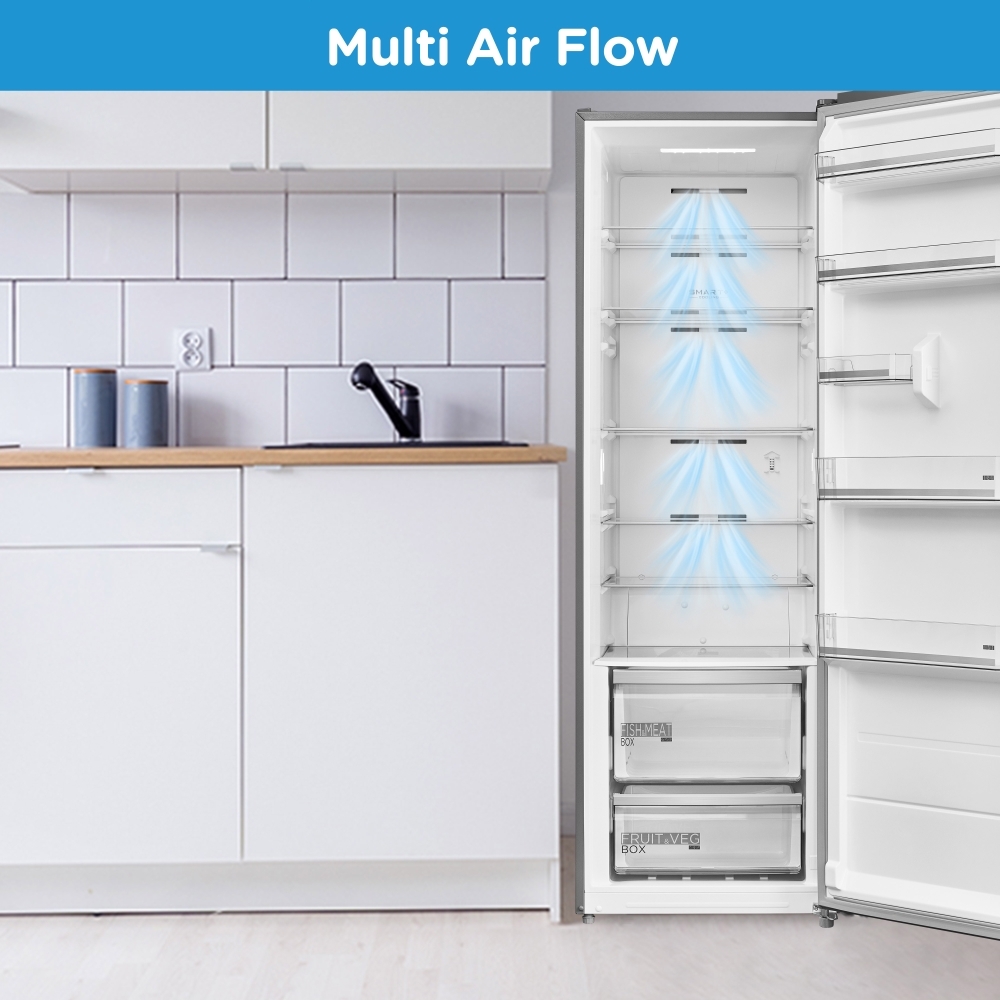 Midea MDRD502MTE46 Tall Larder Fridge, Stainless Steel, E Rated