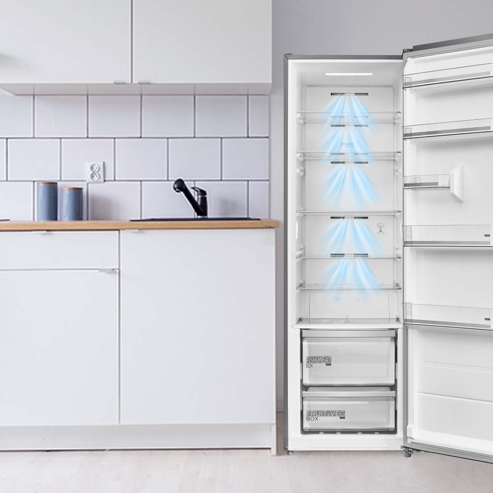 Midea MDRD502MTE46 Tall Larder Fridge, Stainless Steel, E Rated