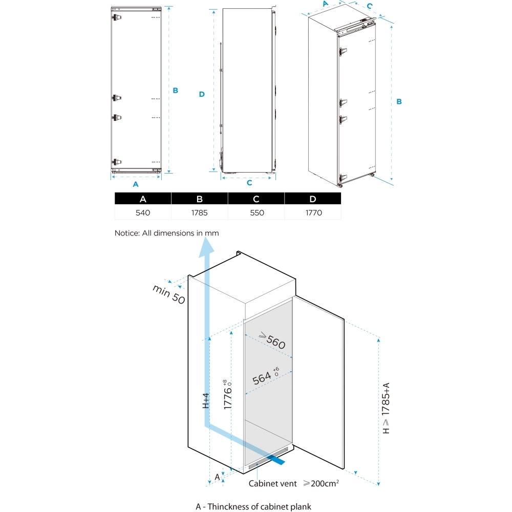 Midea MDRE306FGE01D Total No Frost Built-In Freezer, E Rated